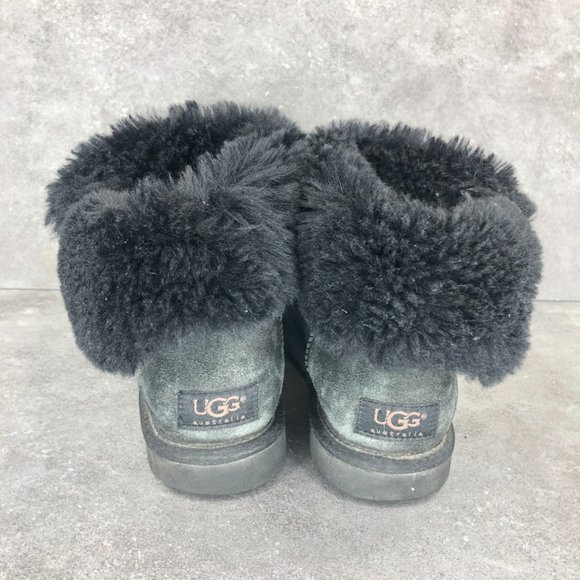 Ugg Bailey Button Boot, Short Suede Shearling Boots 5803, Black, Women's 6 - Picture 5 of 8